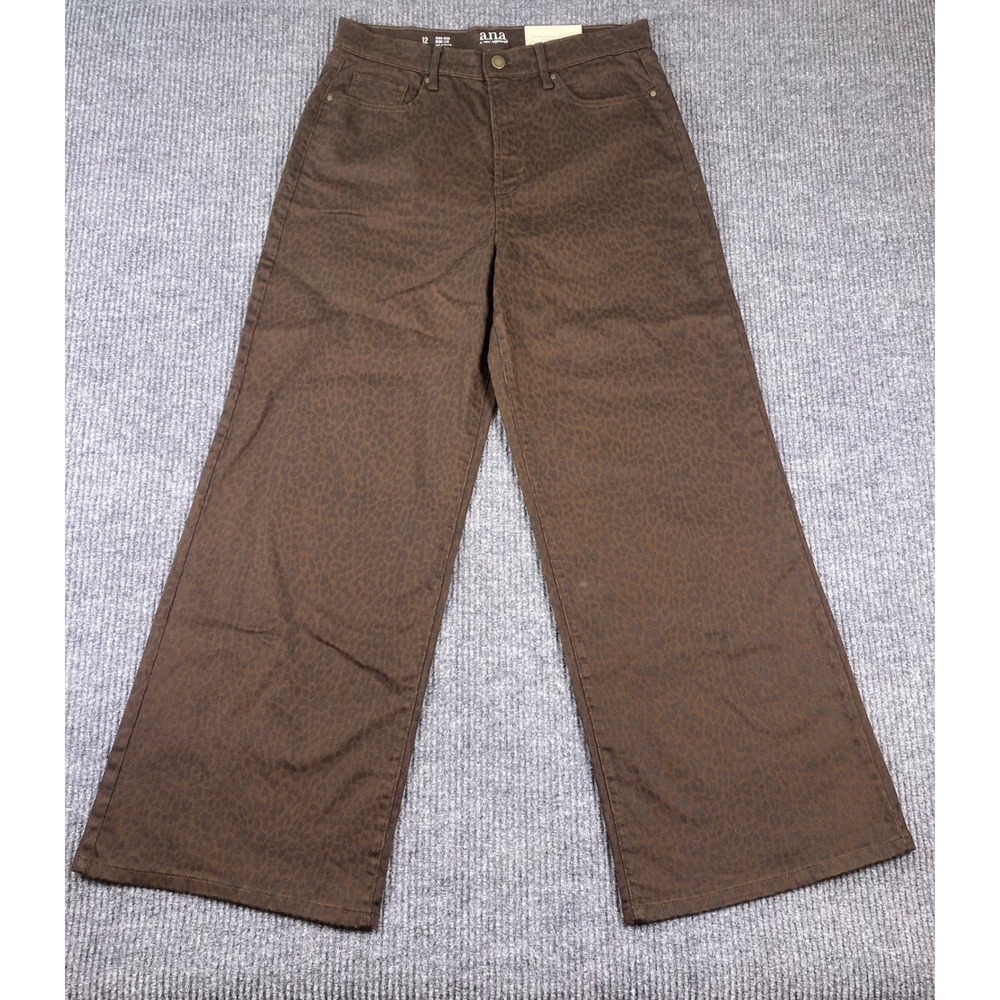 a.n.a High Rise Wide Leg Jeans Women 12 Brown Cheetah Leopard Print Boho Chic